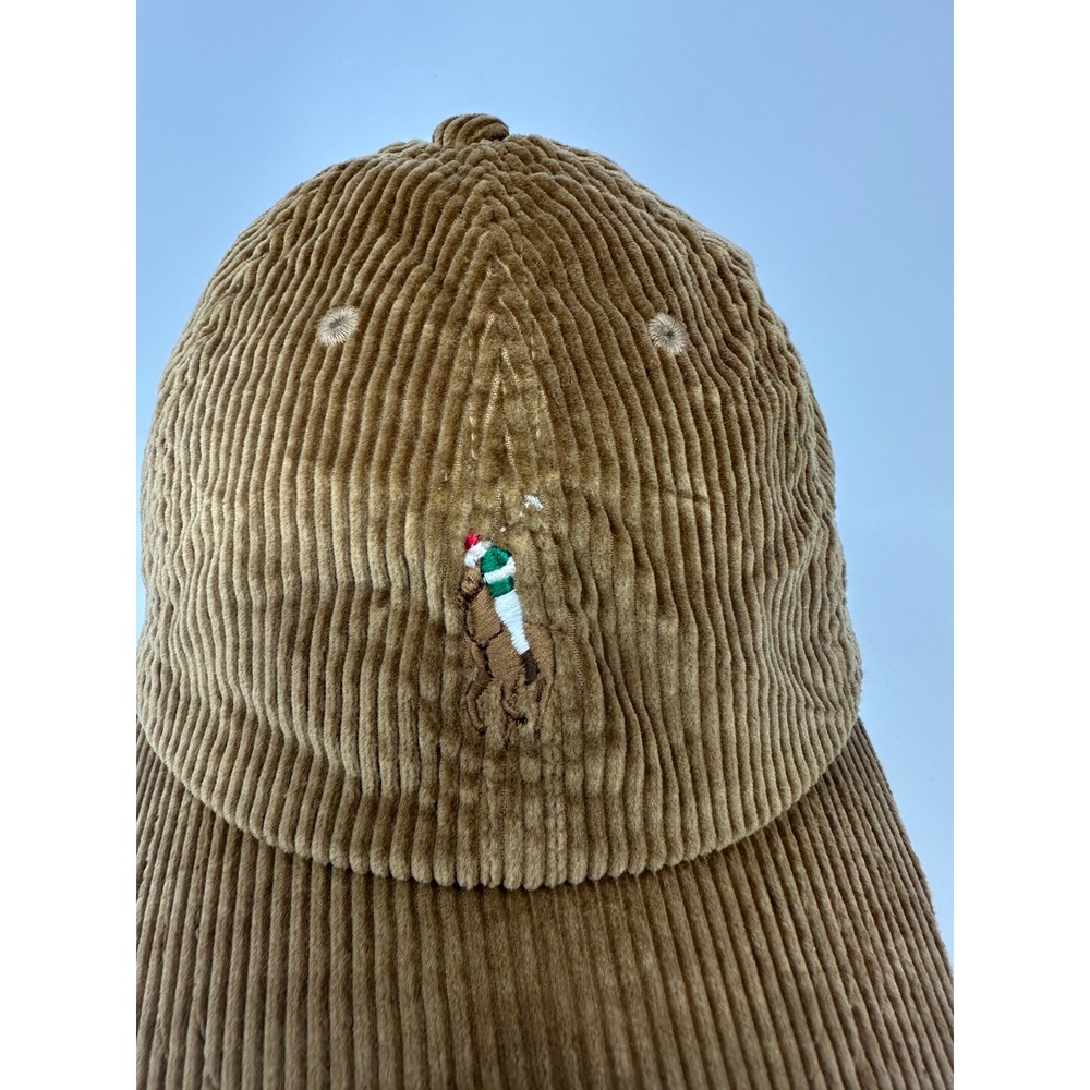 Polo Ralph Lauren Tan Brown Corduroy Baseball Cap Leather Strap Hat Mens - Picture 4 of 12